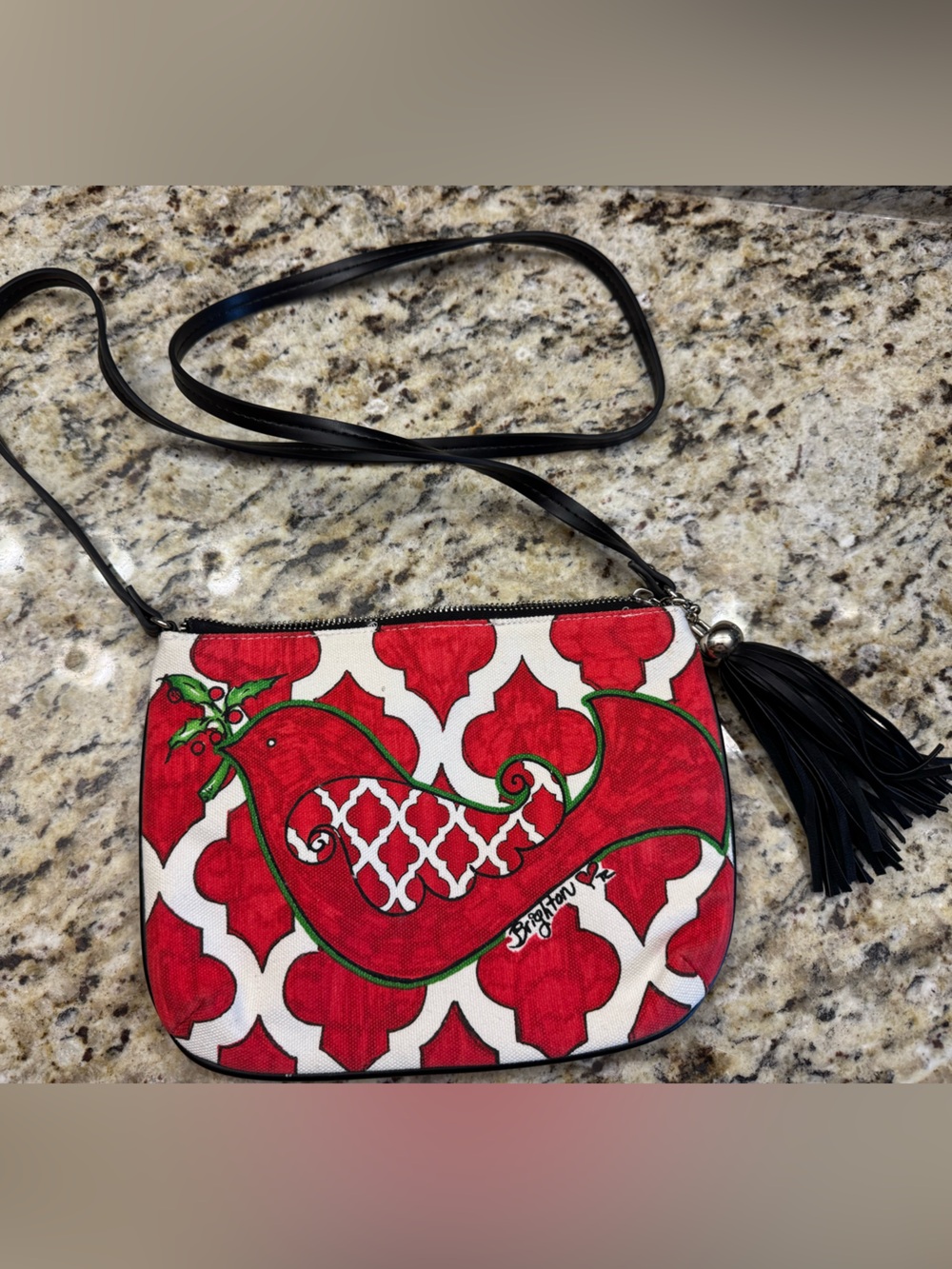 Brighton Red and Black Patterned Crossbody with Tassel